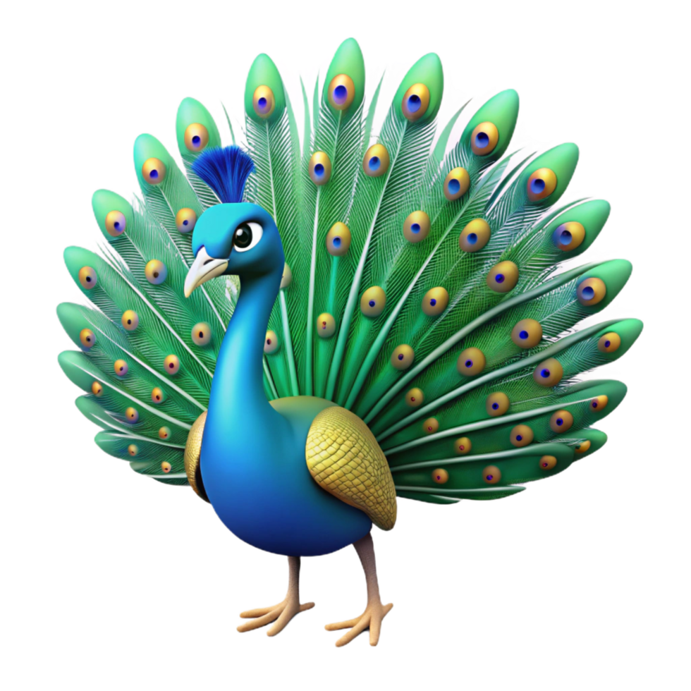 dramatic beautiful A peacock, displaying its tail feathers. NO BACKGROUND with Transparent Background. studio quality png