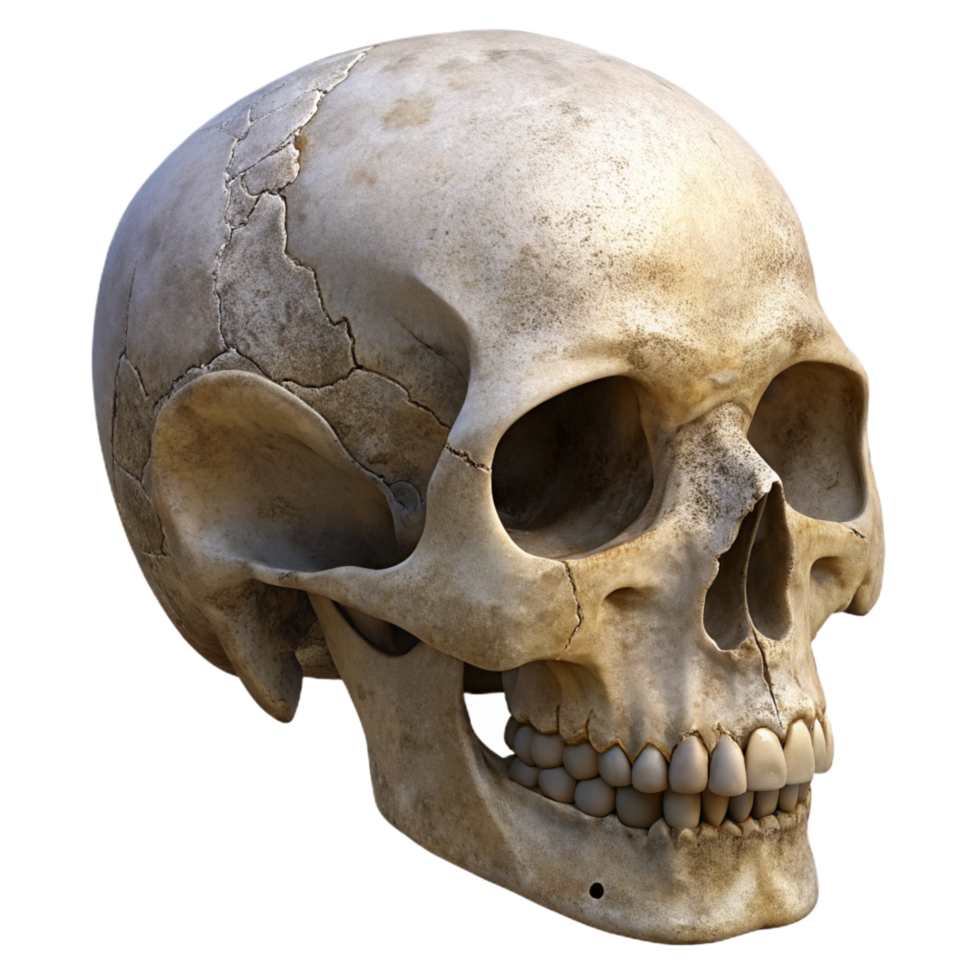 fascinating signature A single, human skull, worn and weathered. NO BACKGROUND with Transparent Background. png