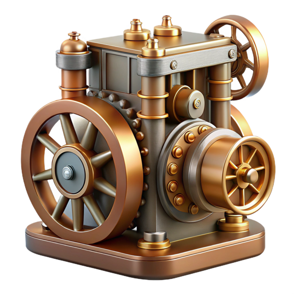 nostalgic majestic Steampunk clockwork engine with exposed gears and pistons. NO BACKGROUND with Transparent Background. high resolution png