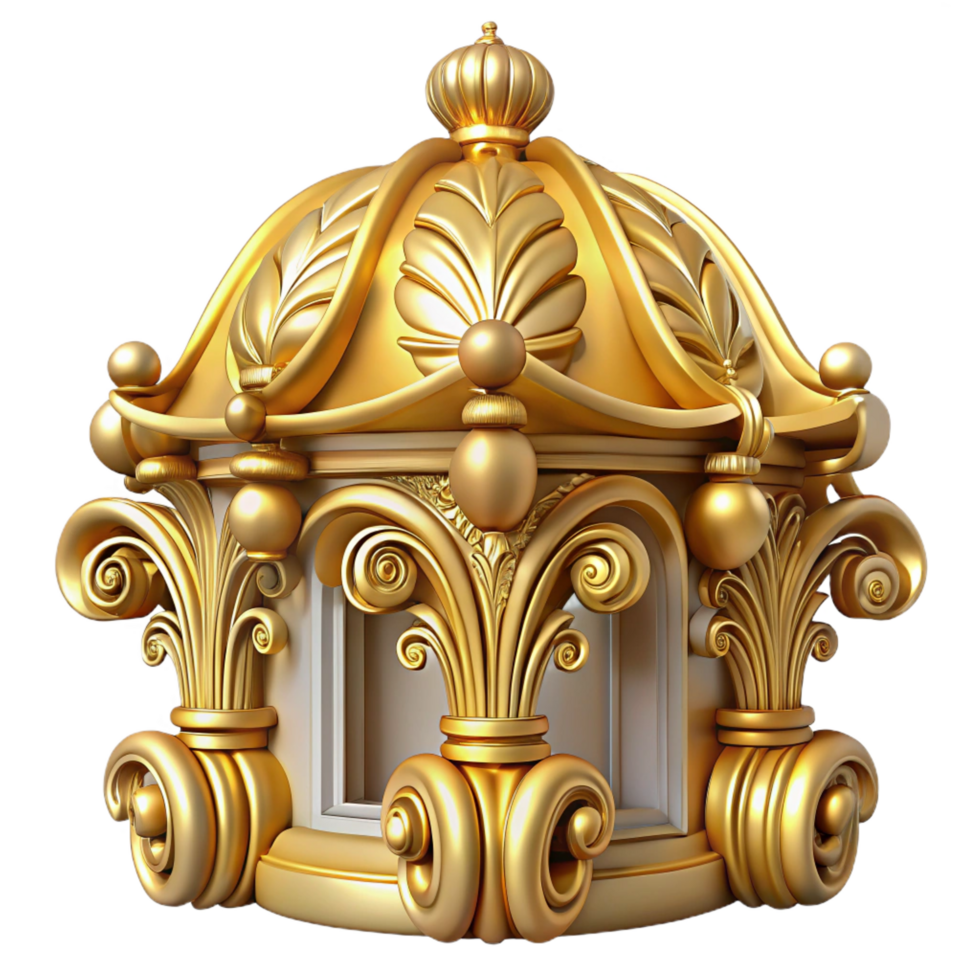 immaculate joyful abstract Baroque building ornament, gilded, elaborate, NO BACKGROUND with Transparent Background. studio quality png