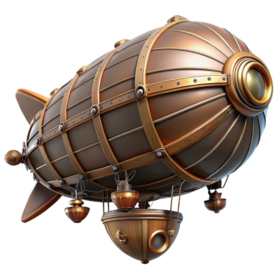 magnificent sought-after Steampunk zeppelin illustration with detailed structural elements. NO BACKGROUND with Transparent Background. png