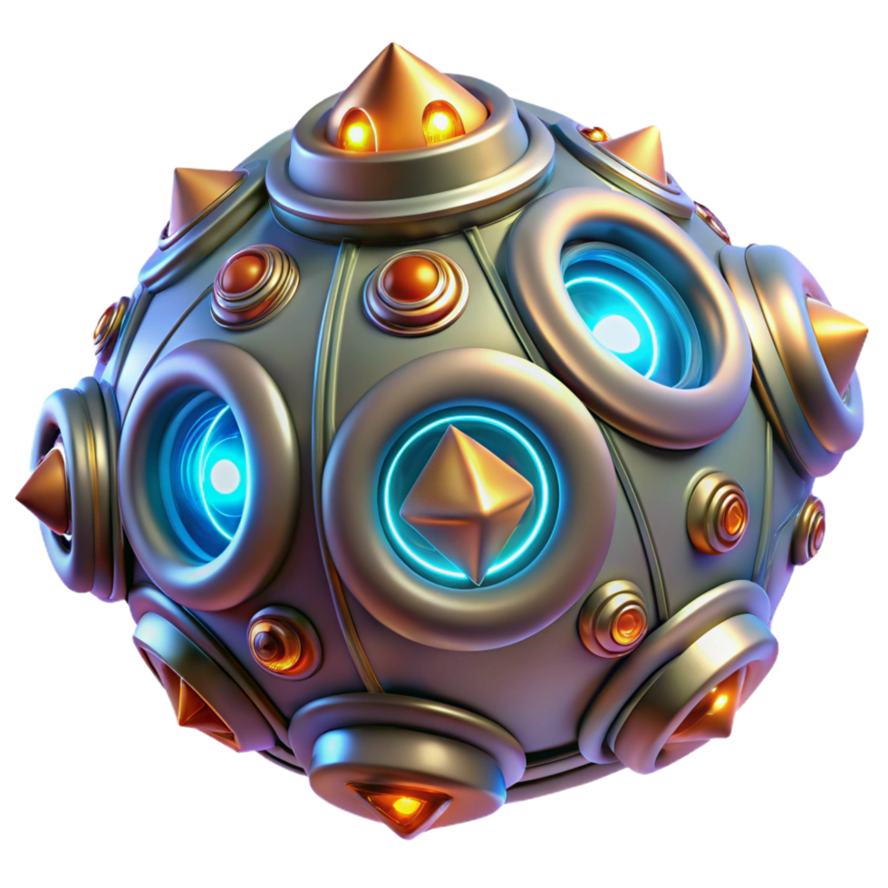 exquisite modern Intricate alien artifact covered in glowing symbols NO BACKGROUND with Transparent Background. professional png