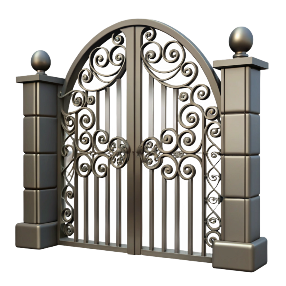 exquisite bold rustic Wrought iron gate, ornate design, NO BACKGROUND with Transparent Background. top-tier png
