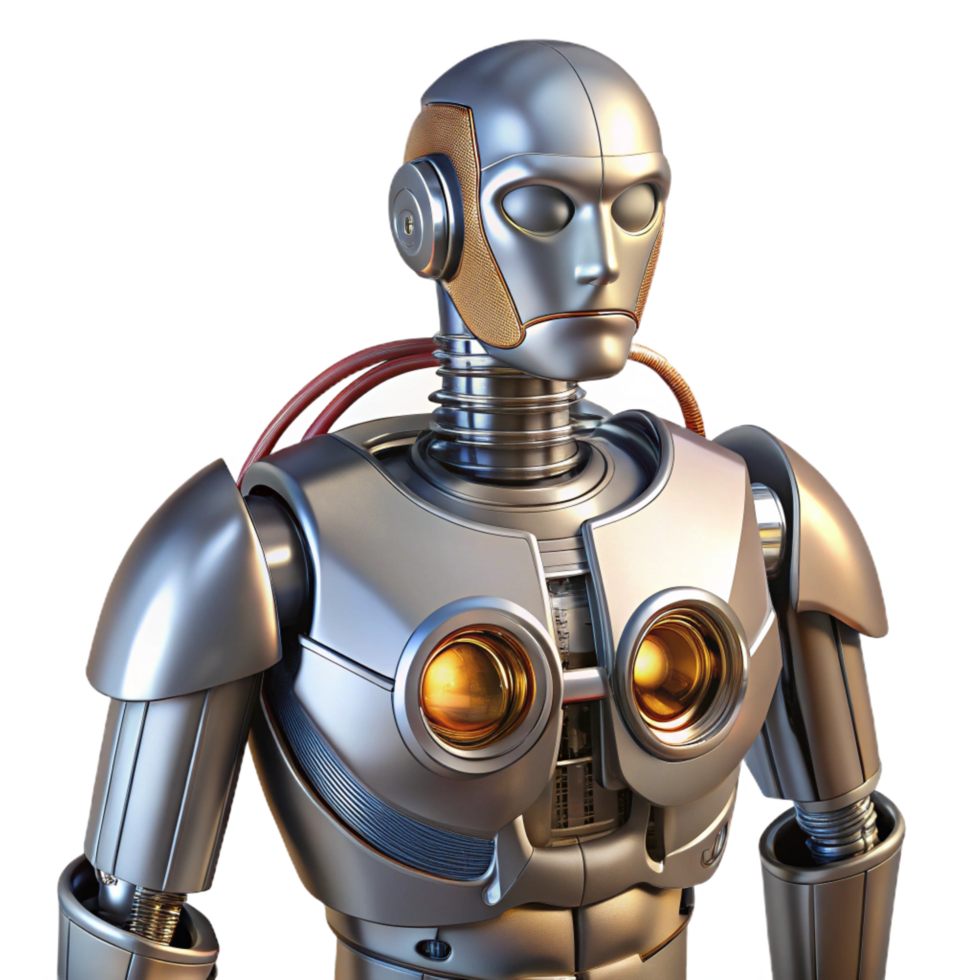 quintessential art deco Robot torso, metallic plating, exposed wiring, power core. NO BACKGROUND with Transparent Background. original png