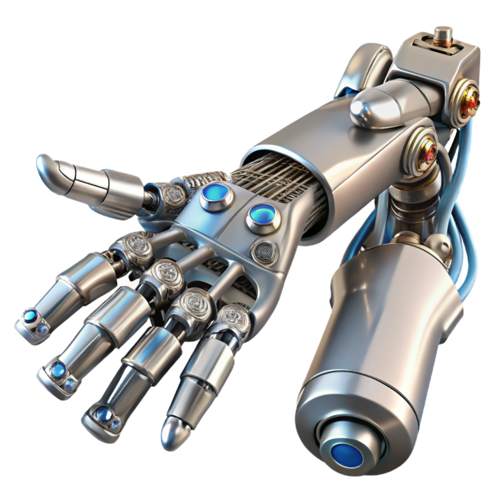 playful exquisite Cybernetic robot arm, highly detailed, metallic, intricate wiring. NO BACKGROUND with Transparent Background. refined png