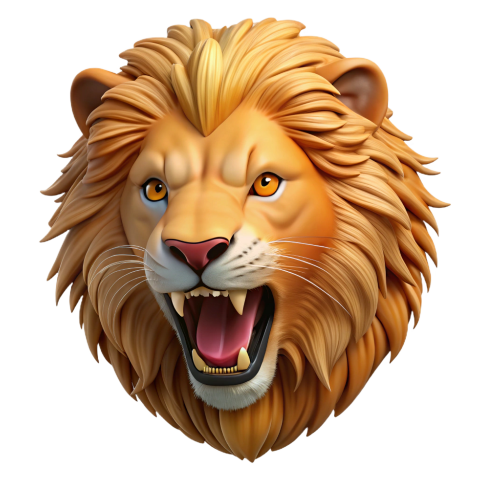 distinguished futuristic Realistic lion head, roaring, golden mane, NO BACKGROUND with Transparent Background. premium png
