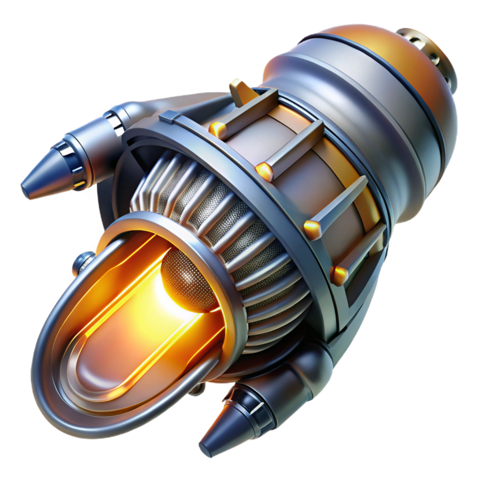 majestic industrial Spaceship engine nozzle, glowing, powerful, intricate details. NO BACKGROUND with Transparent Background. precision png