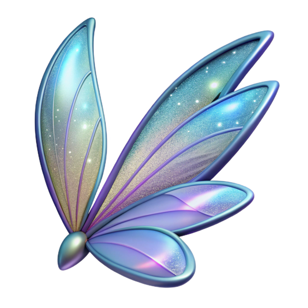 serene minimalist A delicate fairy wing, shimmering with pixie dust. NO BACKGROUND with Transparent Background. studio quality png