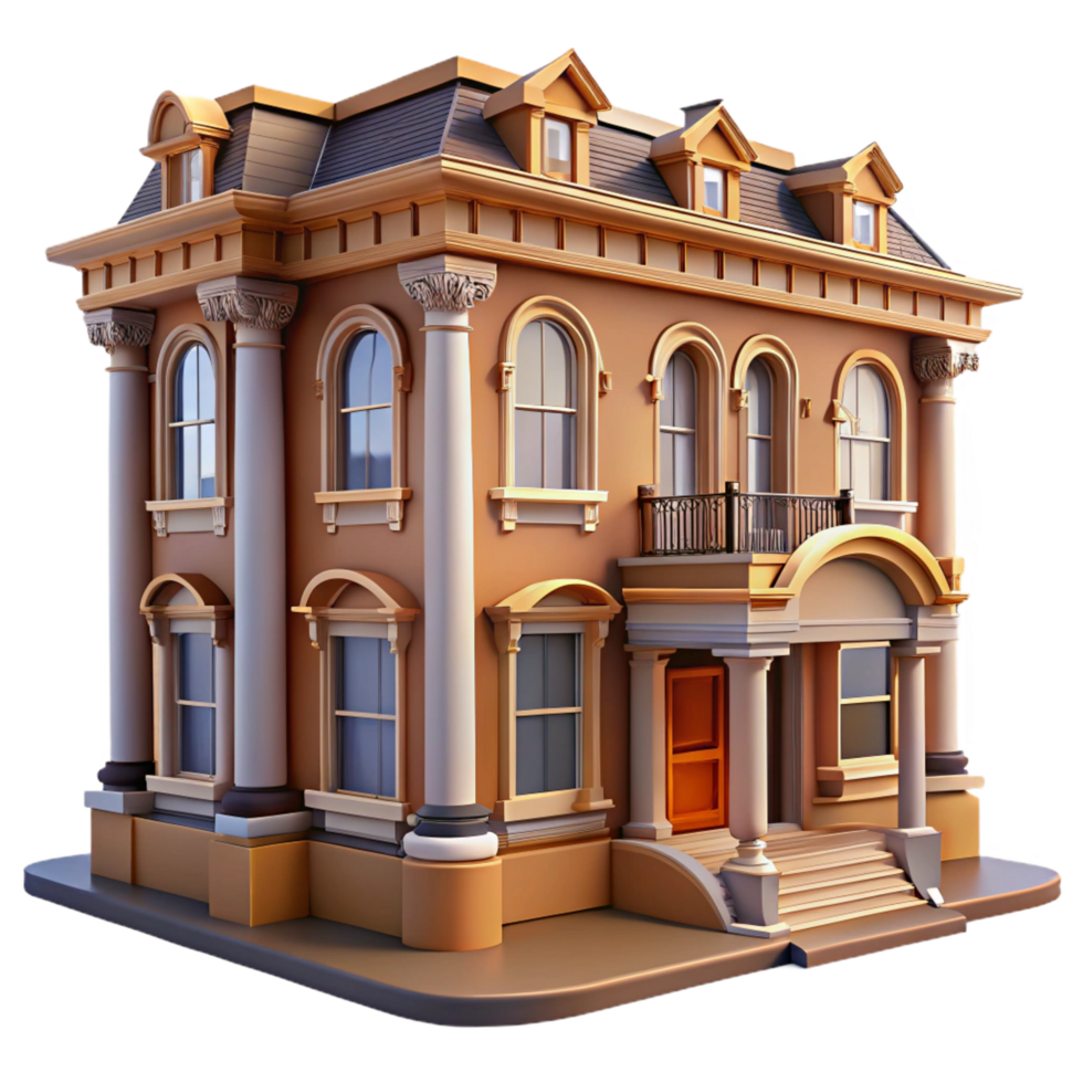 spectacular contemporary Victorian townhouse facade detail, NO BACKGROUND with Transparent Background. professional png
