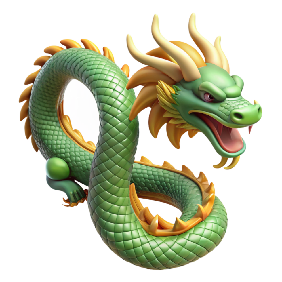 tranquil pristine A Chinese Dragon, serpentine and scaled, NO BACKGROUND with Transparent Background. museum quality png