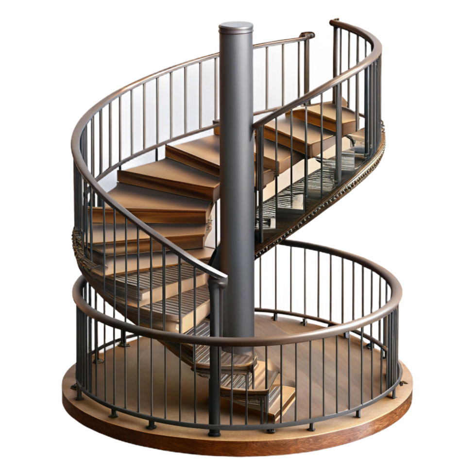 radiant retro Spiral staircase wrought iron railing, NO BACKGROUND with Transparent Background. handcrafted png