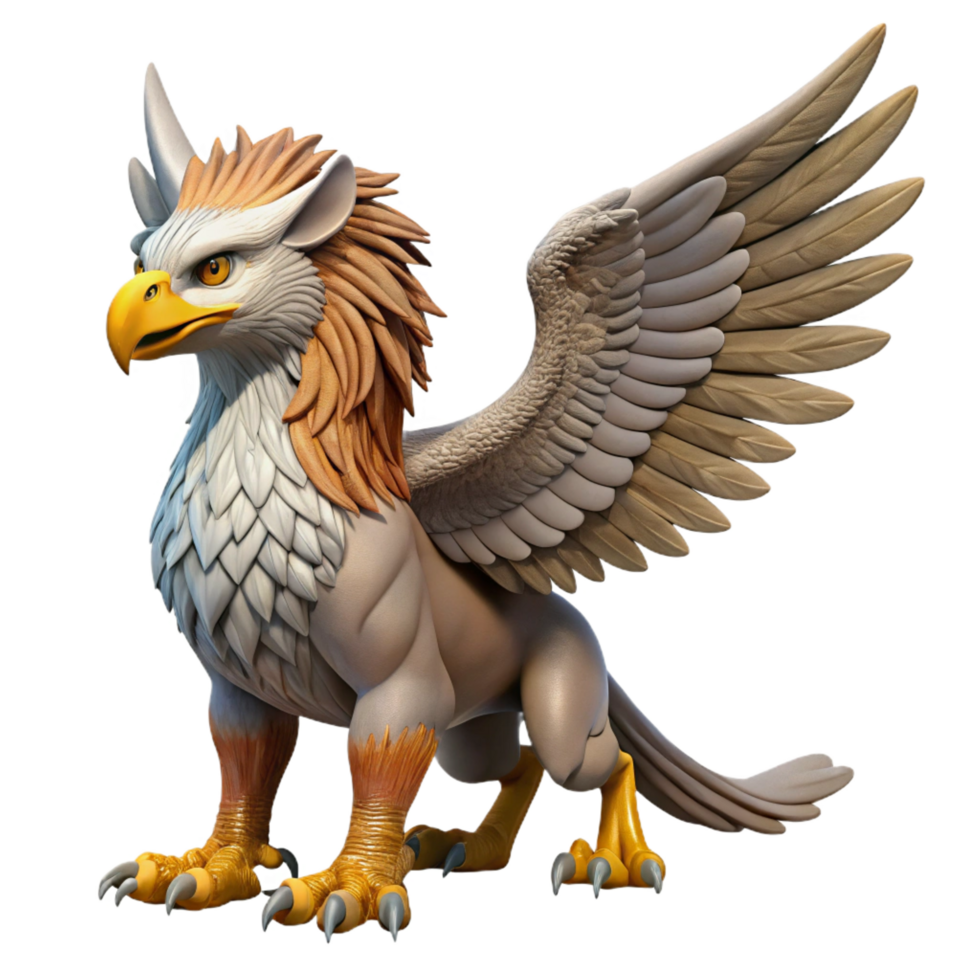 elegant elegant A majestic griffin, wings spread, detailed feathers, sharp talons. NO BACKGROUND with Transparent Background. flawless png