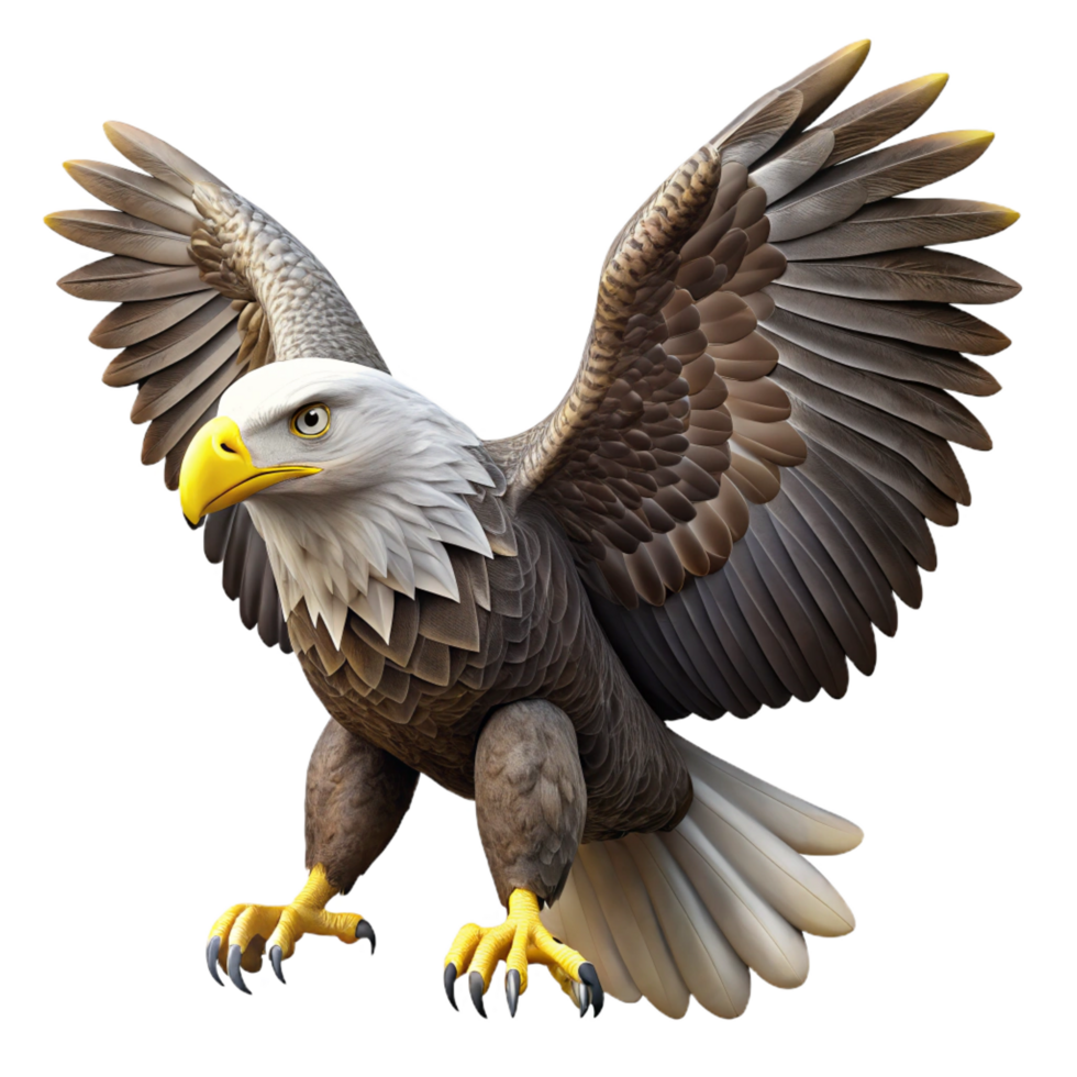 elegant reflective artistic A majestic bald eagle with wings spread, NO BACKGROUND with Transparent Background. premium png
