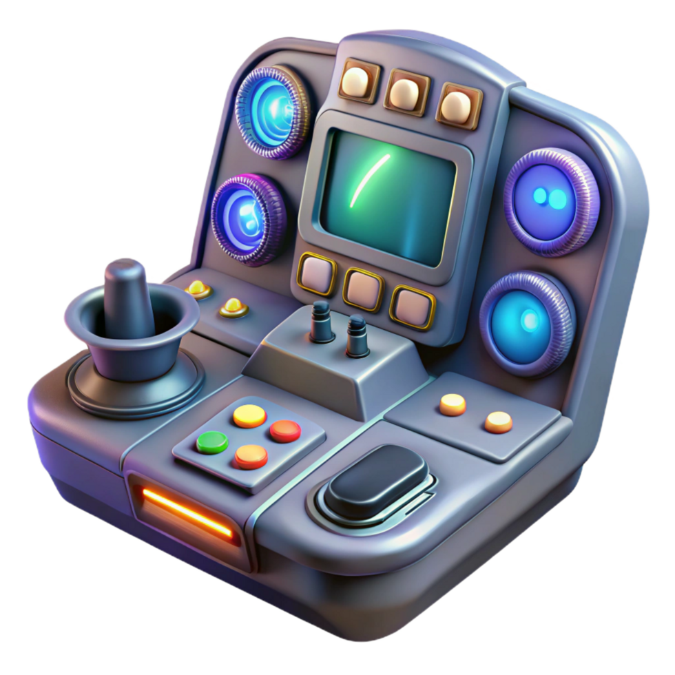 exceptional classic Spaceship cockpit control panel, buttons, screens, glowing lights, NO BACKGROUND with Transparent Background. fine detail png
