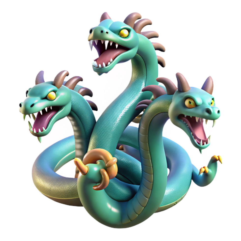 majestic futuristic Hydra, multi-headed serpent, NO BACKGROUND with Transparent Background. ultra HD png