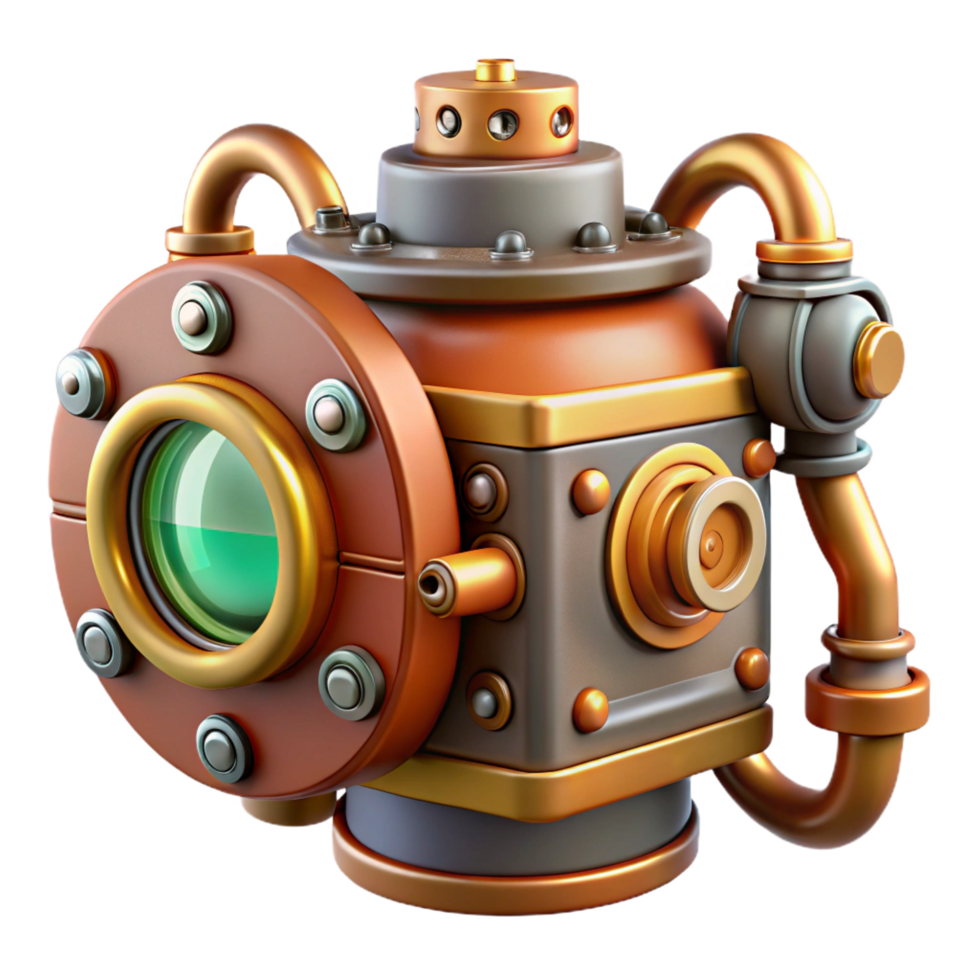 inspired nordic Steampunk gadget prototype illustration with functional annotations. NO BACKGROUND with Transparent Background. precision png