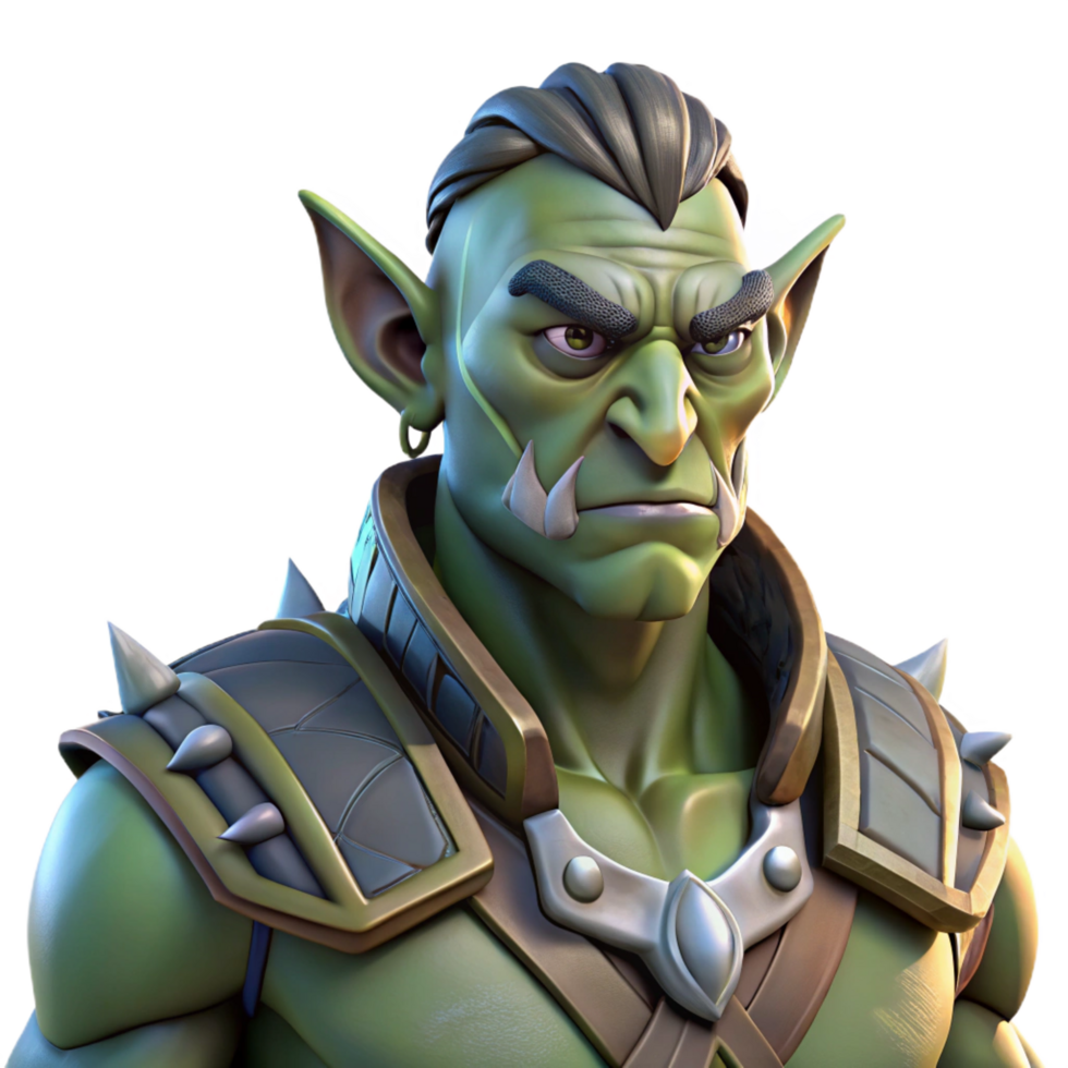 serene calm industrial Fantasy character portrait, male orc, war paint, tusks, NO BACKGROUND with Transparent Background. high resolution png