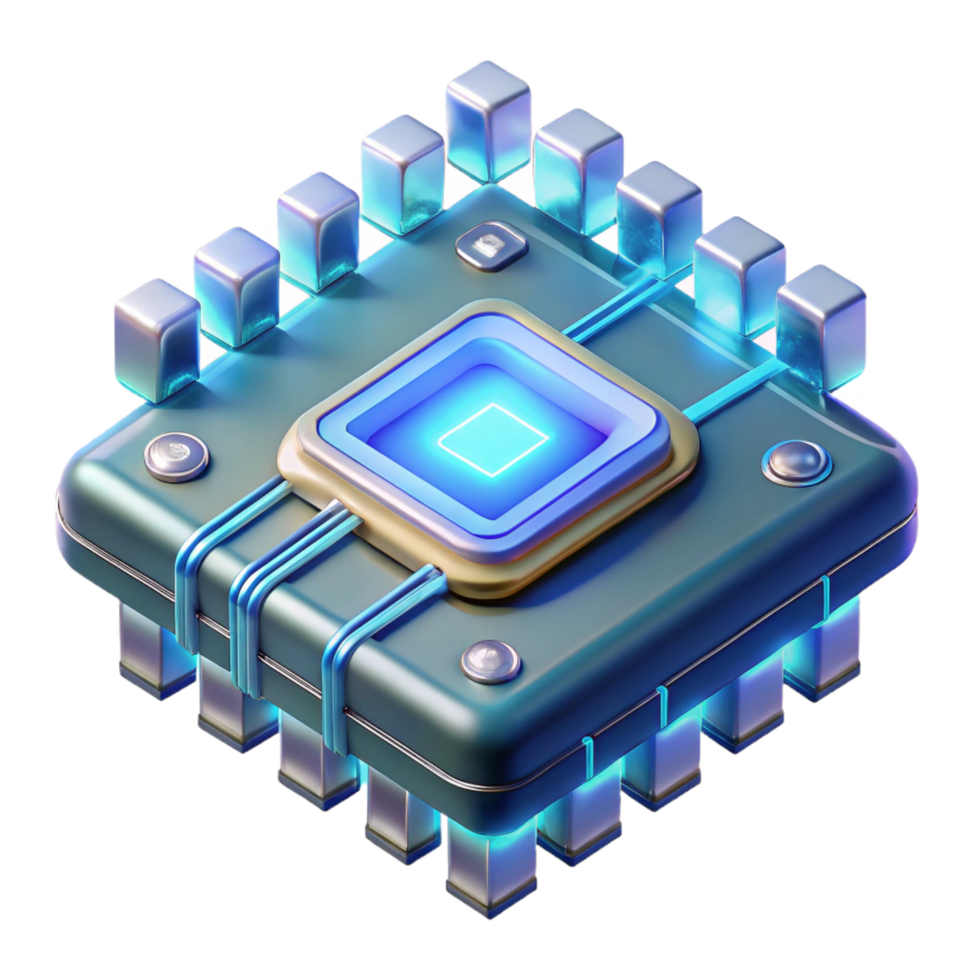 exemplary industrial Futuristic data chip, glowing circuits, intricate design. NO BACKGROUND with Transparent Background. refined png