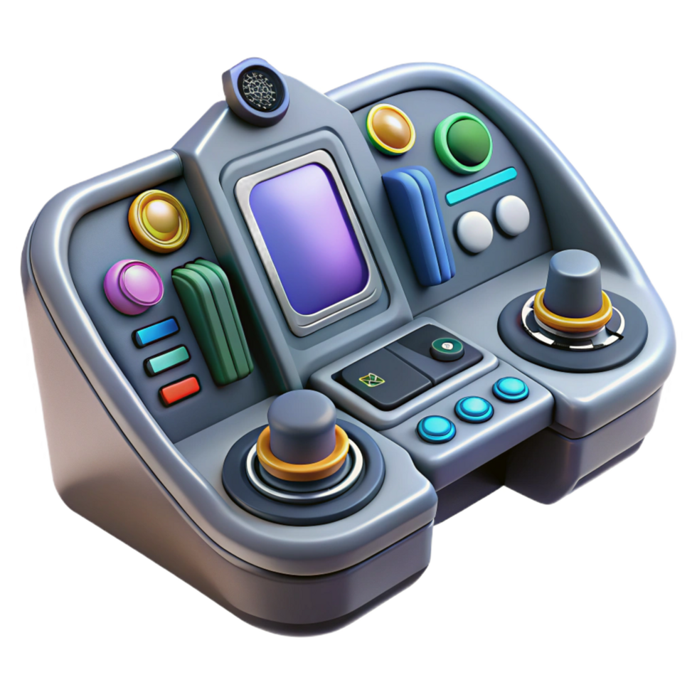 quintessential urban Spaceship cockpit control panel, complex instrumentation, illuminated buttons. NO BACKGROUND with Transparent Background. flawless png