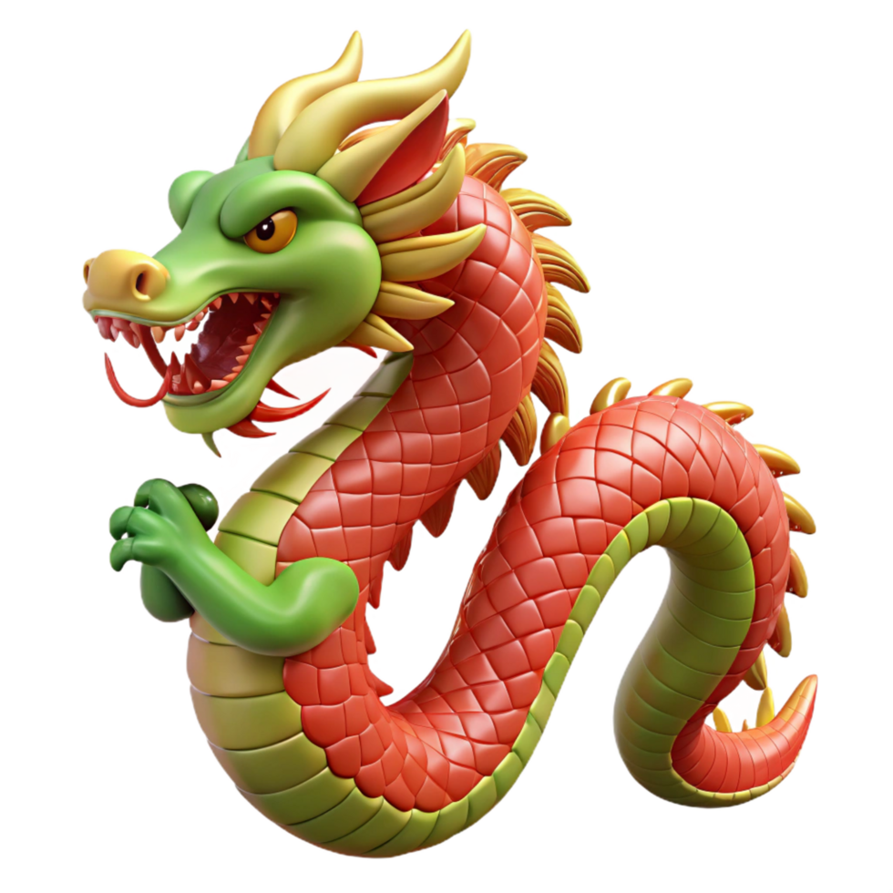 spectacular avant-garde A Chinese Dragon, serpentine and scaled, NO BACKGROUND with Transparent Background. artisan png