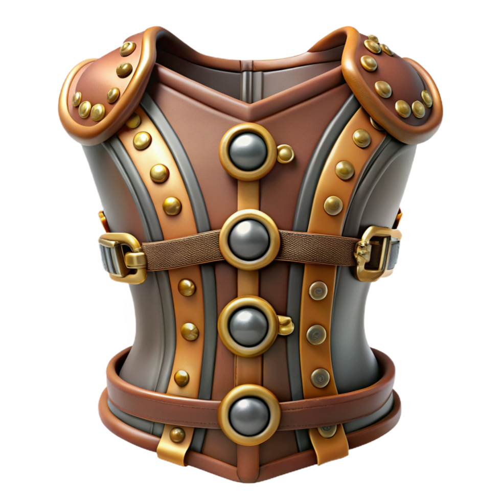 remarkable modern Steampunk corset with metal buckles and leather accents. NO BACKGROUND with Transparent Background. original png