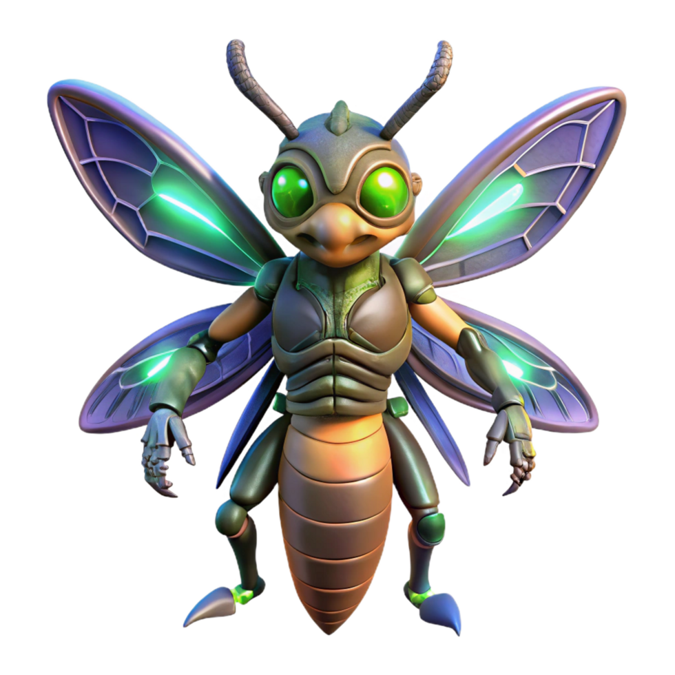 majestic exceptional Alien insect with chitinous armor and glowing wings. NO BACKGROUND with Transparent Background. png