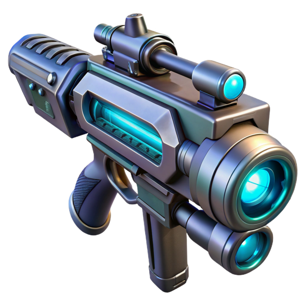 pristine baroque Futuristic weapon, plasma rifle, energy coils, targeting scope. NO BACKGROUND with Transparent Background. sharp png