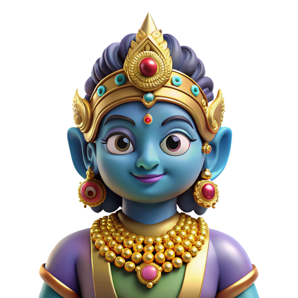 whimsical mesmerizing An Indian Deity, adorned with jewels and intricate clothing, NO BACKGROUND with Transparent Background. high resolution png