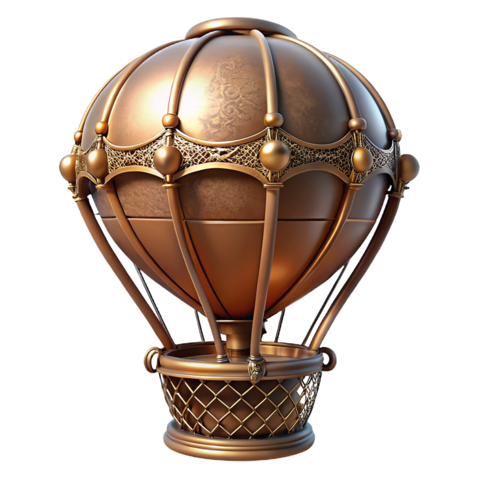 striking playful elegant Steampunk hot air balloon basket with ornate metalwork. NO BACKGROUND with Transparent Background. genuine png