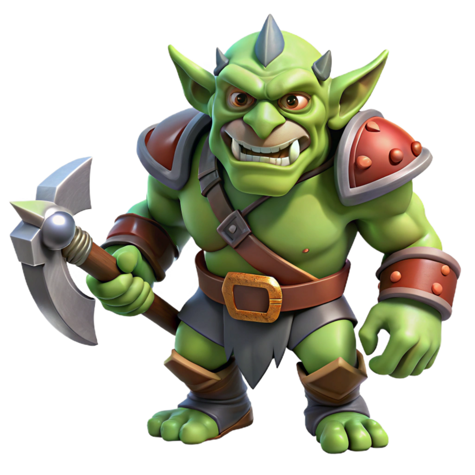 energetic breathtaking A fierce warrior orc, holding a battle-axe, snarling expression. NO BACKGROUND with Transparent Background. 8K png
