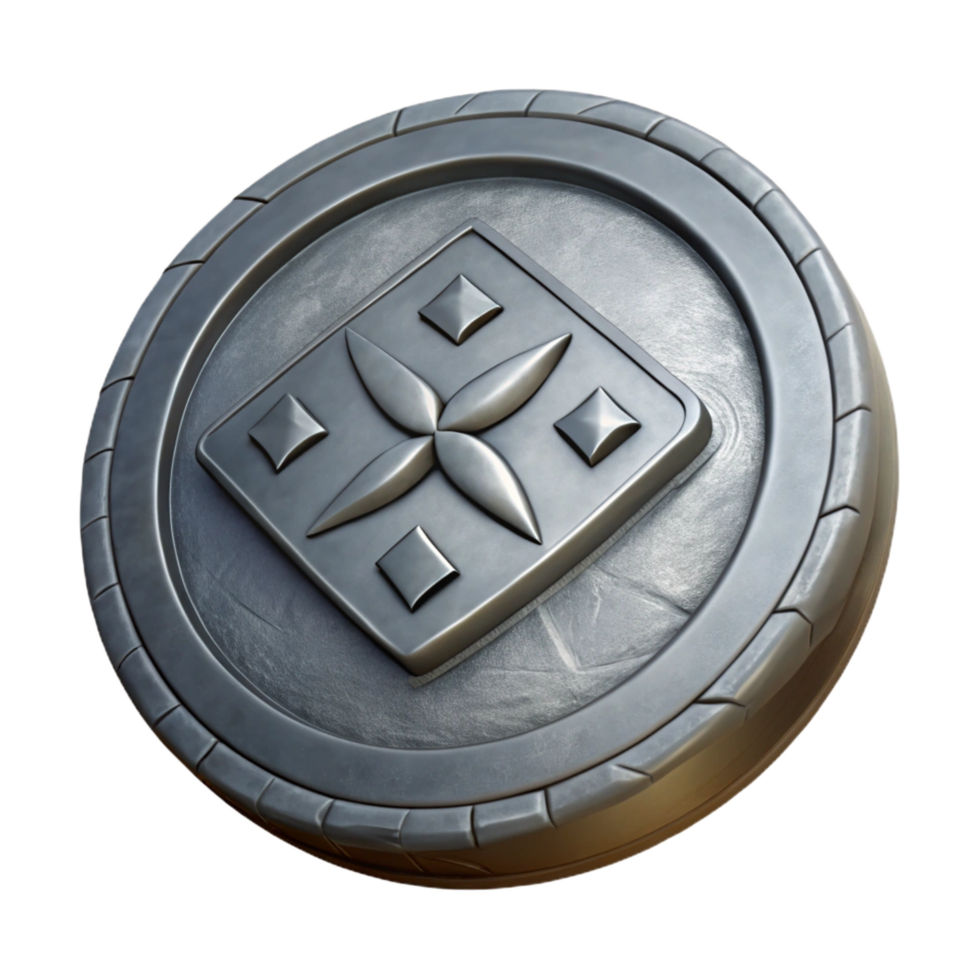 serene vintage A single, ancient coin, etched with forgotten symbols. NO BACKGROUND with Transparent Background. high quality png