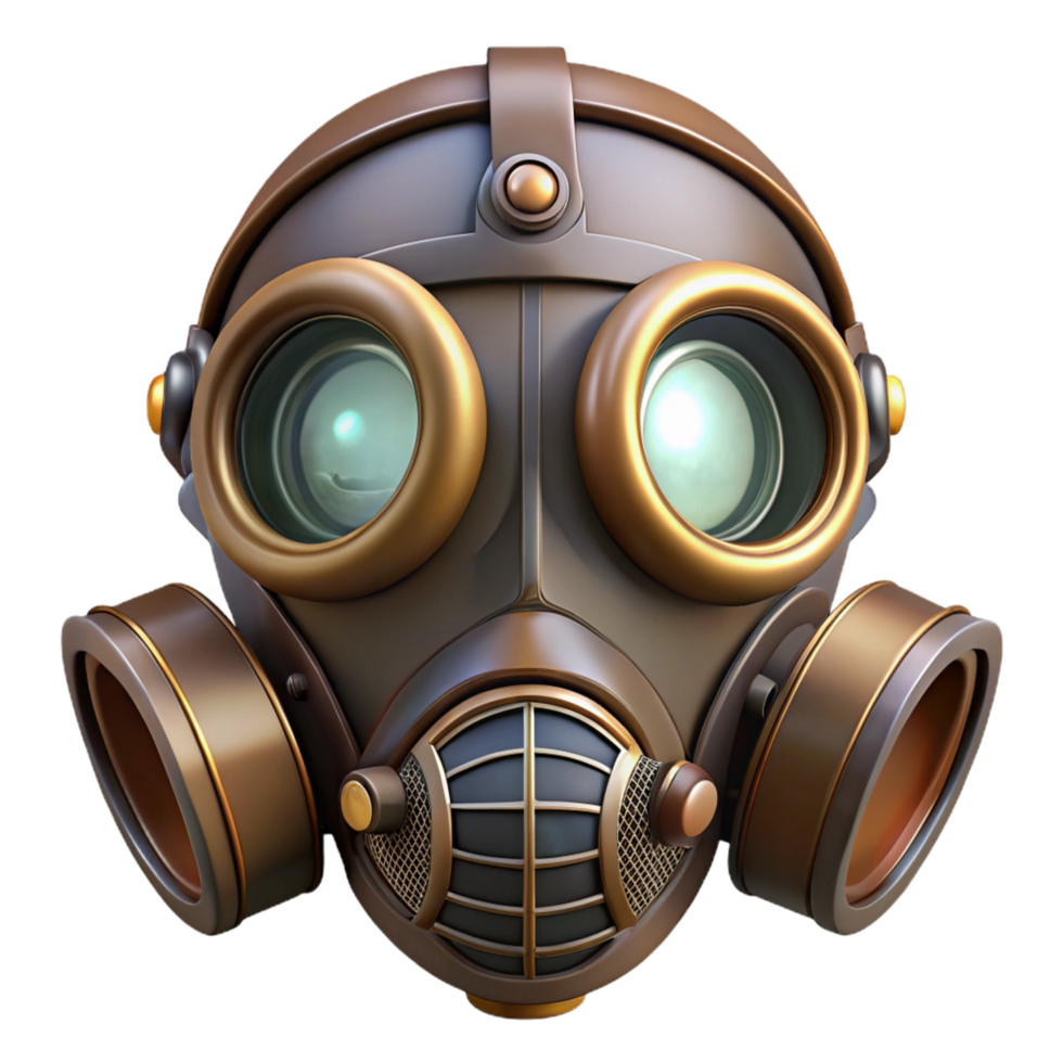 majestic distinguished Steampunk gas mask with tinted lenses and intricate filters. NO BACKGROUND with Transparent Background. png
