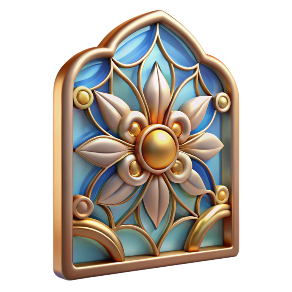 glorious art deco Art Nouveau stained glass window panel, floral design, NO BACKGROUND with Transparent Background. genuine png