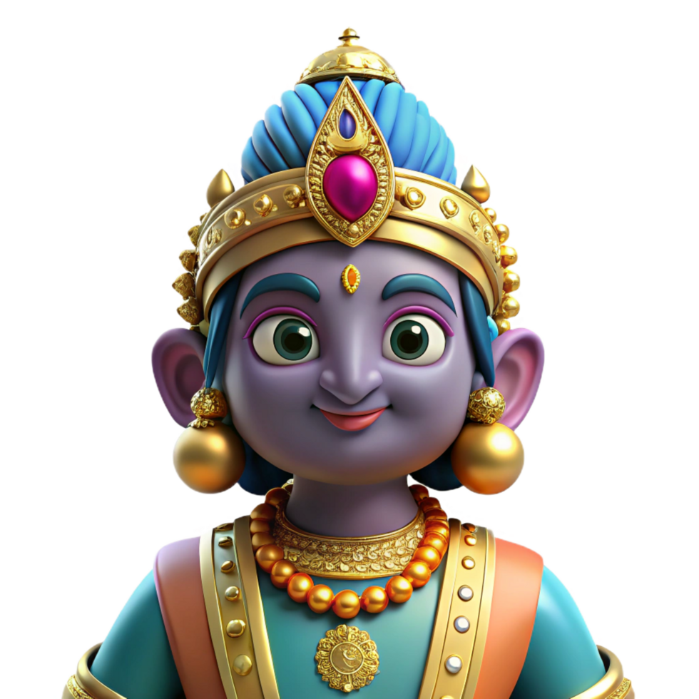 whimsical picturesque An Indian Deity, adorned with jewels and intricate clothing, NO BACKGROUND with Transparent Background. flawless png