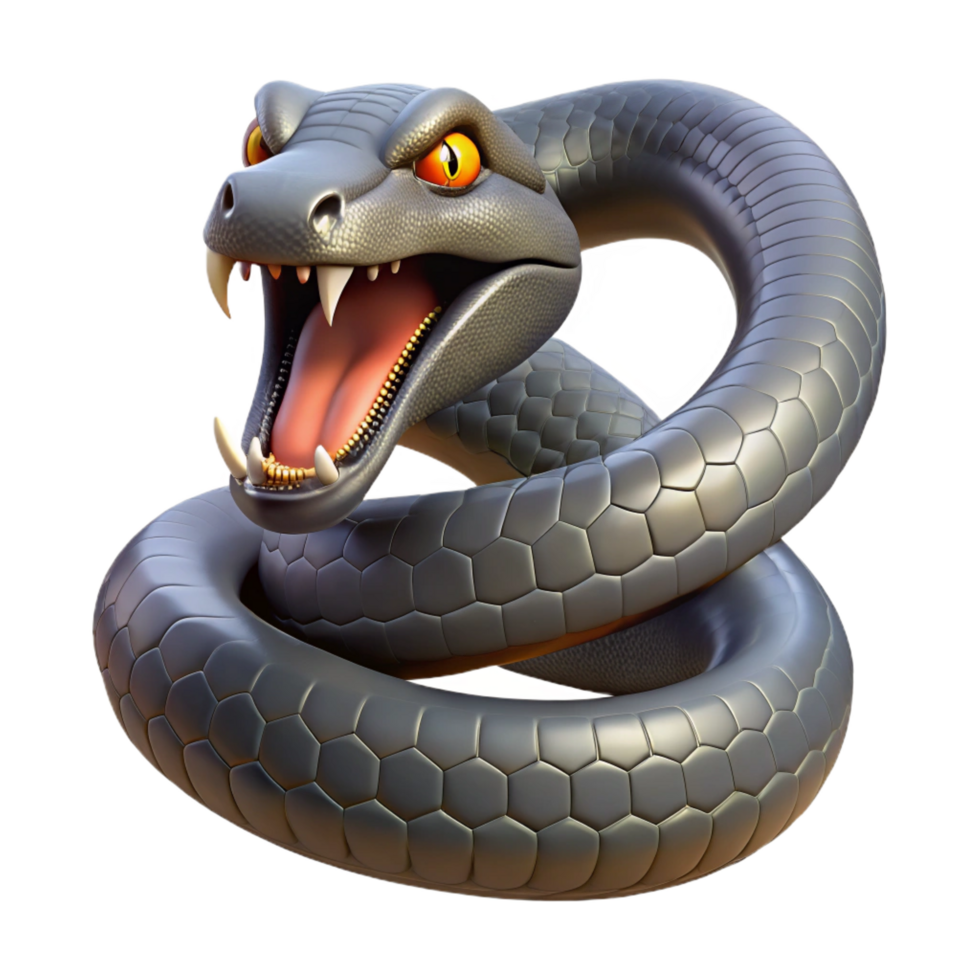 exquisite iconic Snake, coiled, fangs exposed NO BACKGROUND with Transparent Background. png