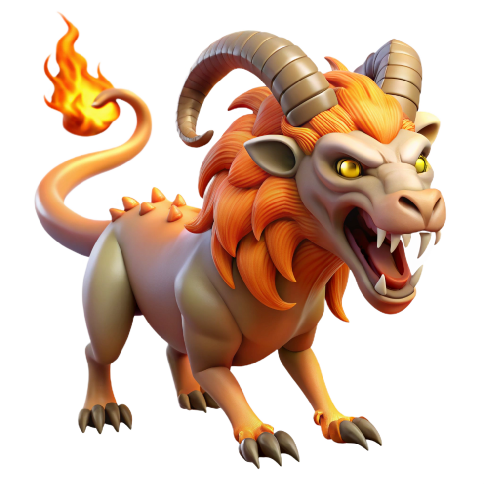 sumptuous celebrated Chimera, fire-breathing hybrid monster, lion, goat, and serpent, NO BACKGROUND with Transparent Background. png