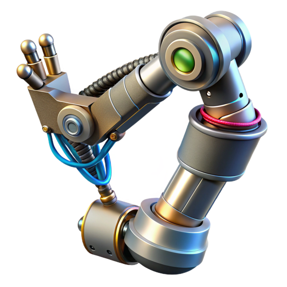 stunning intense mid-century Cyberpunk robotic arm with intricate wiring NO BACKGROUND with Transparent Background. ultra HD png