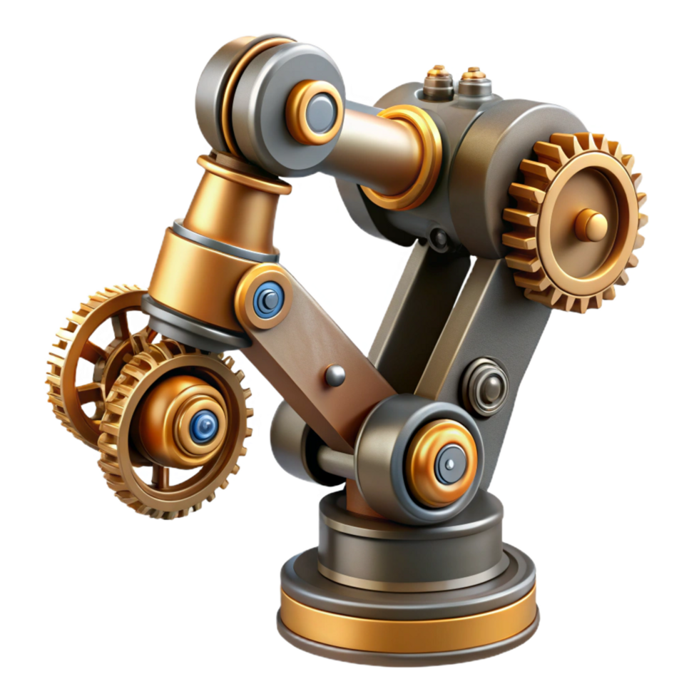 exquisite contemporary Steampunk robotic arm with intricate gears and pistons. NO BACKGROUND with Transparent Background. detailed png