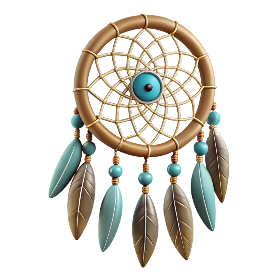 serene artistic A Native American Dreamcatcher, webbed circle with feathers, NO BACKGROUND with Transparent Background. top-tier png