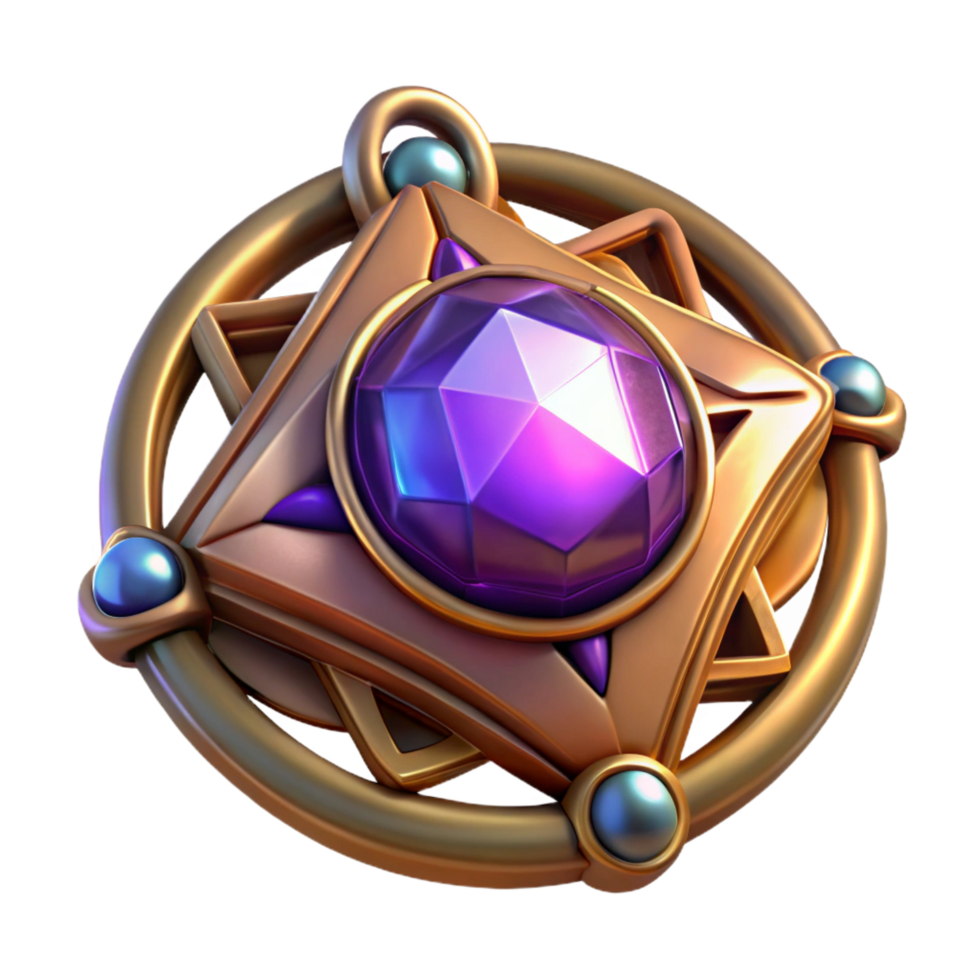 notable renaissance Magical amulet, glowing gemstone, intricate setting, NO BACKGROUND with Transparent Background. flawless png