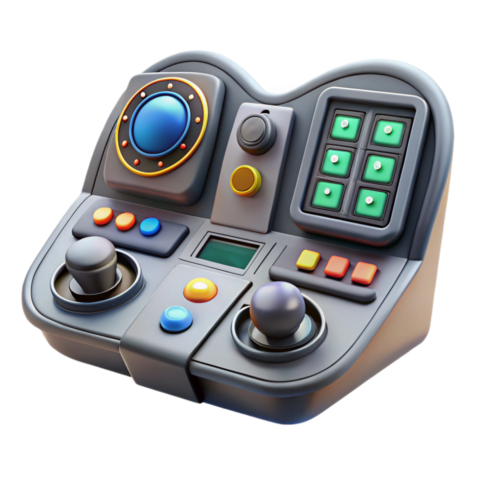 hypnotic memorable Spaceship cockpit control panel, complex instrumentation, illuminated buttons. NO BACKGROUND with Transparent Background. png