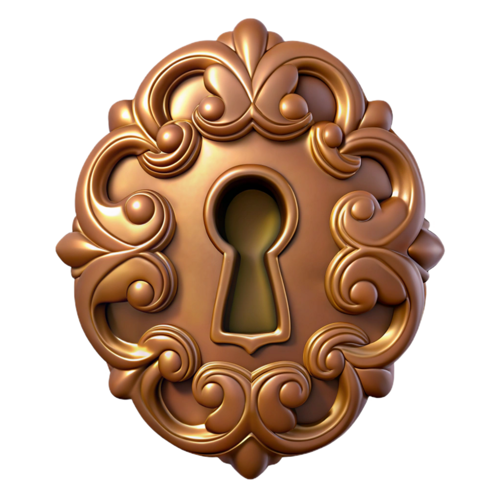 glorious sought-after Antique keyhole escutcheon, ornate design, NO BACKGROUND with Transparent Background. png