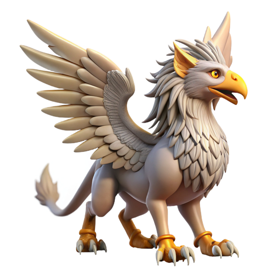 captivating tranquil contemporary Majestic griffin, intricately feathered, sharp talons, NO BACKGROUND with Transparent Background. artisan png