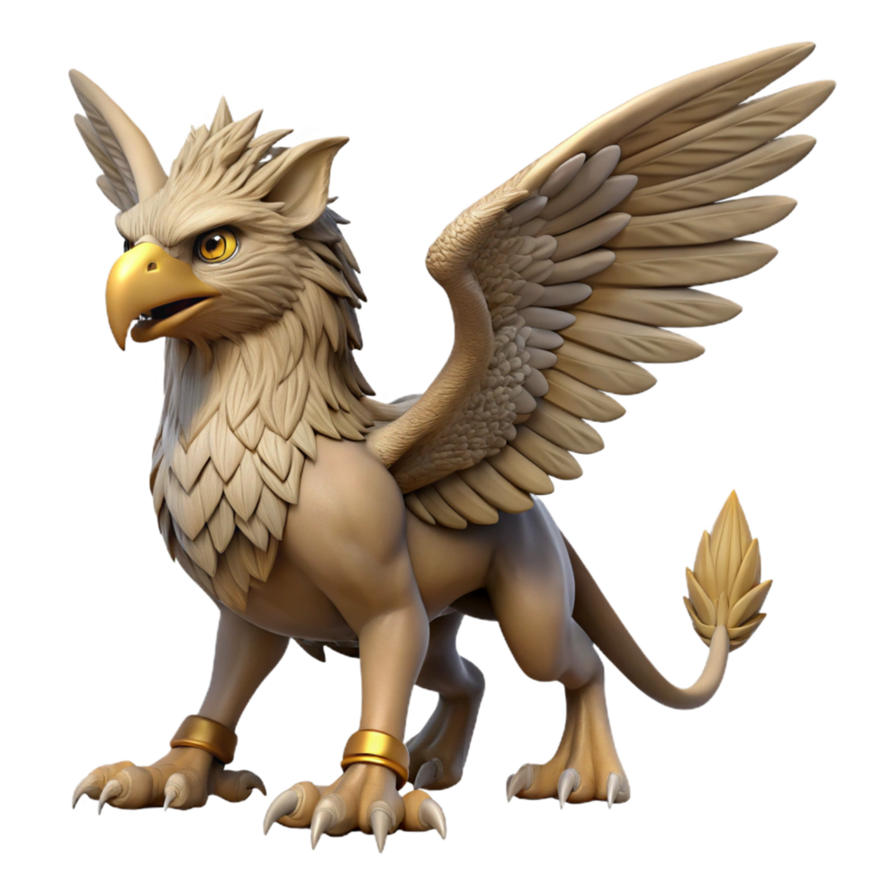 stunning dramatic futuristic A majestic griffin, wings spread, talons extended. NO BACKGROUND with Transparent Background. precision png