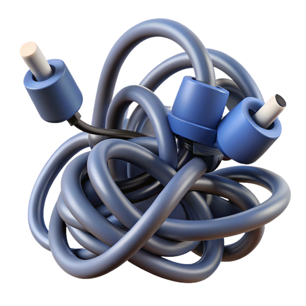 sumptuous coveted A tangled mess of charging cables. NO BACKGROUND with Transparent Background. png
