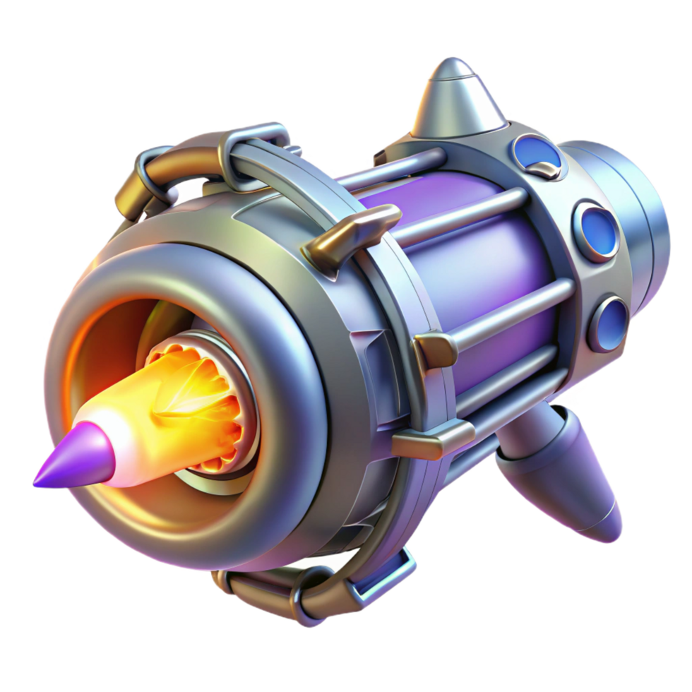 energetic splendid Spaceship engine with glowing plasma core and intricate details NO BACKGROUND with Transparent Background. high quality png