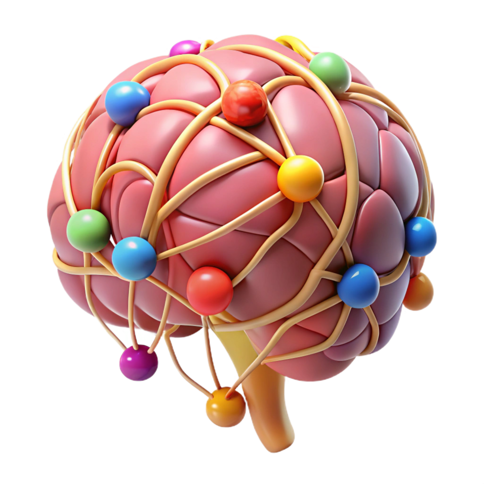 exquisite exemplary A human brain with colorful neural pathways. NO BACKGROUND with Transparent Background. png
