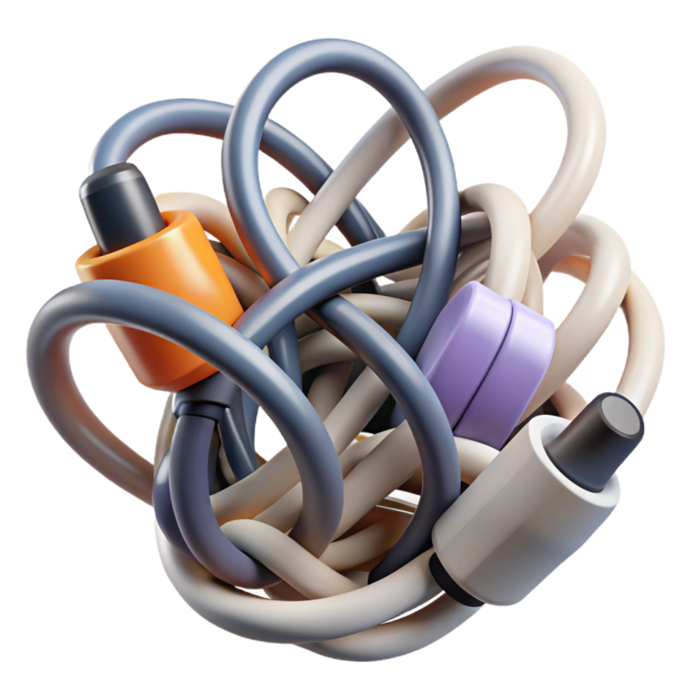 majestic retro A tangled mess of charging cables. NO BACKGROUND with Transparent Background. premium png