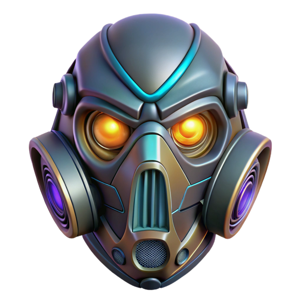 intense extraordinary Cyberpunk mask, intricate design, glowing accents, respirator. NO BACKGROUND with Transparent Background. high quality png