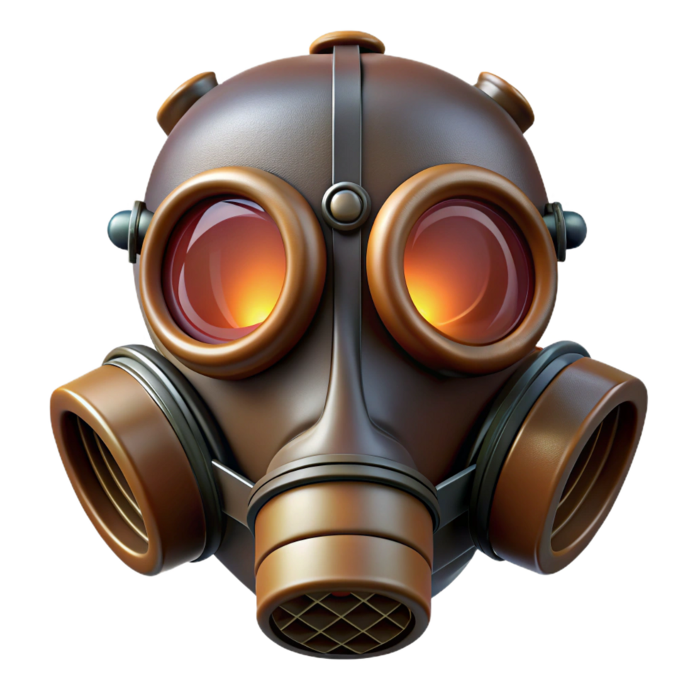 hypnotic rare Steampunk gas mask with tinted lenses and intricate filters. NO BACKGROUND with Transparent Background. png